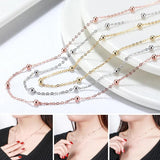 Italian 925 Silver 14K Rose Cable Chain w/ 2.0mm Ball Beads Station Necklace