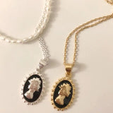 Vintage 925 Silver 18K Enamel Elizabeth Pendant Necklace