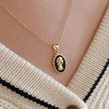 Vintage 925 Silver 18K Enamel Elizabeth Pendant Necklace