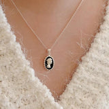 Vintage 925 Silver 18K Enamel Elizabeth Pendant Necklace