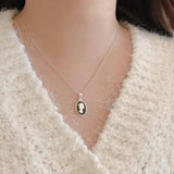 Vintage 925 Silver 18K Enamel Elizabeth Pendant Necklace
