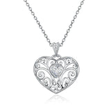 925 Silver Heart-shaped Hollow Vine Zircon Pendant Necklace Women