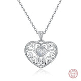 925 Silver Heart-shaped Hollow Vine Zircon Pendant Necklace Women