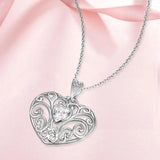 925 Silver Heart-shaped Hollow Vine Zircon Pendant Necklace Women