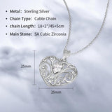 925 Silver Heart-shaped Hollow Vine Zircon Pendant Necklace Women