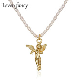 Sterling Silver Baroque Pearl Necklace 18k Angel Pendant