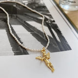 Sterling Silver Baroque Pearl Necklace 18k Angel Pendant