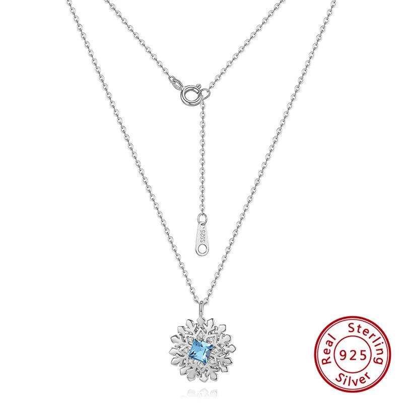 925 Silver Crystal Pendant Snowflake Necklace Christmas Gift