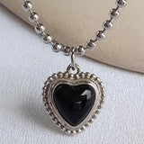 925 Silver Agate Heart Charm Necklace Jewelry Gift