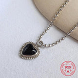 925 Silver Agate Heart Charm Necklace Jewelry Gift