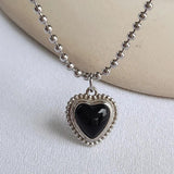 925 Silver Agate Heart Charm Necklace Jewelry Gift