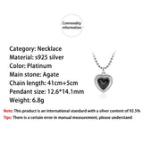 925 Silver Agate Heart Charm Necklace Jewelry Gift