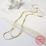 925 Silver Korea Style Double Chain Beads Choker Necklace for Women