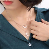 925 Silver Rose Unicorn Moon Zircon Pendant Necklace