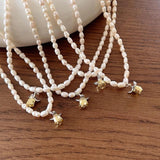 925 Sterling Silver Freshwater Pearl Necklace Double Tone Rose Flower Love