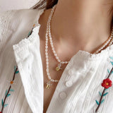 925 Sterling Silver Freshwater Pearl Necklace Double Tone Rose Flower Love