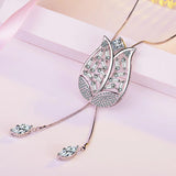 Rose Flower Wedding Long Necklace 925 Sterling Silver Chain for Women