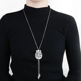 Rose Flower Wedding Long Necklace 925 Sterling Silver Chain for Women