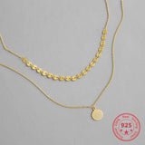 925 Silver Necklace Multi Circular Chains Double Layer Ladies Jewelry