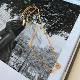 925 Silver Square Link Chain Necklace Zircon Pin Choker