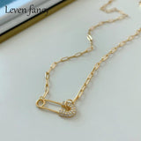 925 Silver Square Link Chain Necklace Zircon Pin Choker
