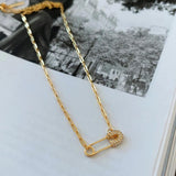925 Silver Square Link Chain Necklace Zircon Pin Choker