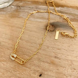 925 Silver Square Link Chain Necklace Zircon Pin Choker