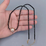 YYGEM Natural Spinel Pearl Crystal Pave Necklace Gemstone Jewelry
