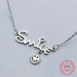 Silver 925 Smile Face Pendant Choker Necklace Jewelry