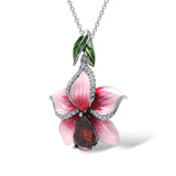 925 Silver Necklace Pink Enamel Flower Pendant