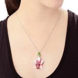 925 Silver Necklace Pink Enamel Flower Pendant