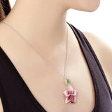 925 Silver Necklace Pink Enamel Flower Pendant