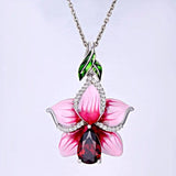 925 Silver Necklace Pink Enamel Flower Pendant