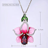 925 Silver Necklace Pink Enamel Flower Pendant