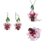 925 Silver Necklace Pink Enamel Flower Pendant