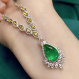 Lab Emerald Pendant Necklace Silver Chain Choker