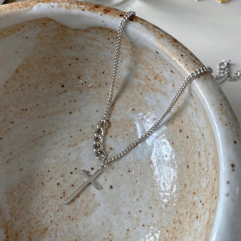 925 Silver Cross Chain Necklace Christian Crucifix Pendant Jewelry