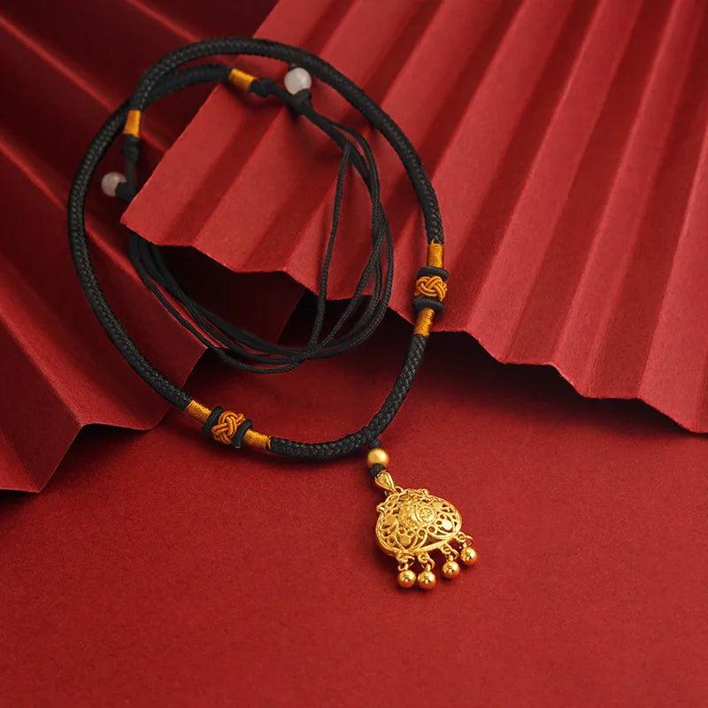 24k Pure Gold Ruyi Lock Pendant Necklace for Women Baby Birthday