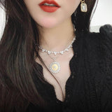Vintage Silver Chain Layered Necklace for Women Pendant 20