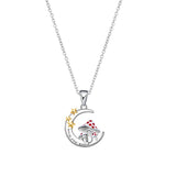 925 Silver Moon & Star Mushroom Pendant Choker Necklace