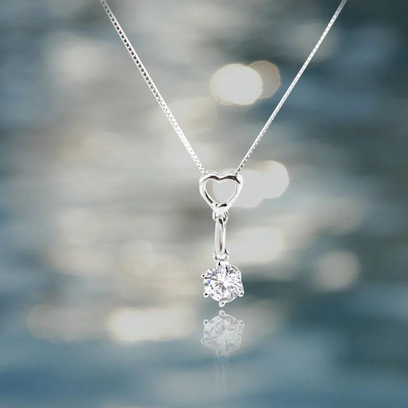 S925 Heart Style Women Chain Necklace Stone Pendant
