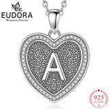 Eudora 925 Silver Vintage Initial Necklace Heart Letter A Zircon Pendant