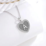 Eudora 925 Silver Vintage Initial Necklace Heart Letter A Zircon Pendant