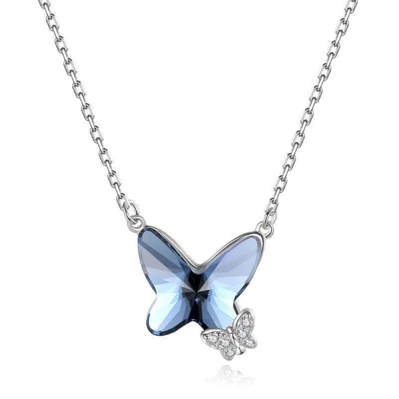 Sapphire Zircon Butterfly Pendant Necklace for Women