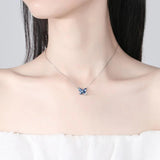 Sapphire Zircon Butterfly Pendant Necklace for Women