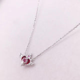 925 Silver Heart Angle Choker Necklace Crisis Moonlight Rose Red Stone Peach