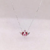 925 Silver Heart Angle Choker Necklace Crisis Moonlight Rose Red Stone Peach