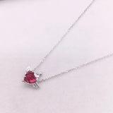 925 Silver Heart Angle Choker Necklace Crisis Moonlight Rose Red Stone Peach