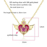 925 Silver Heart Angle Choker Necklace Crisis Moonlight Rose Red Stone Peach