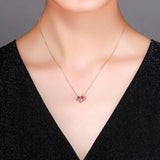 925 Silver Heart Angle Choker Necklace Crisis Moonlight Rose Red Stone Peach